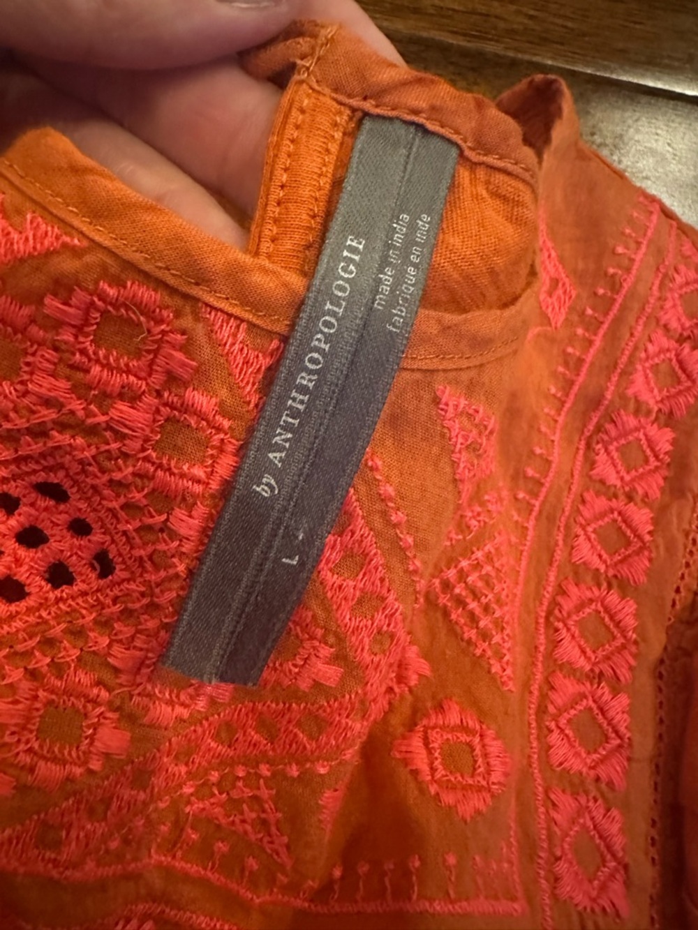 Anthropologie Orange and Coral Embroidered Ruffle Sleeveless Blouse - Picture 2 of 3